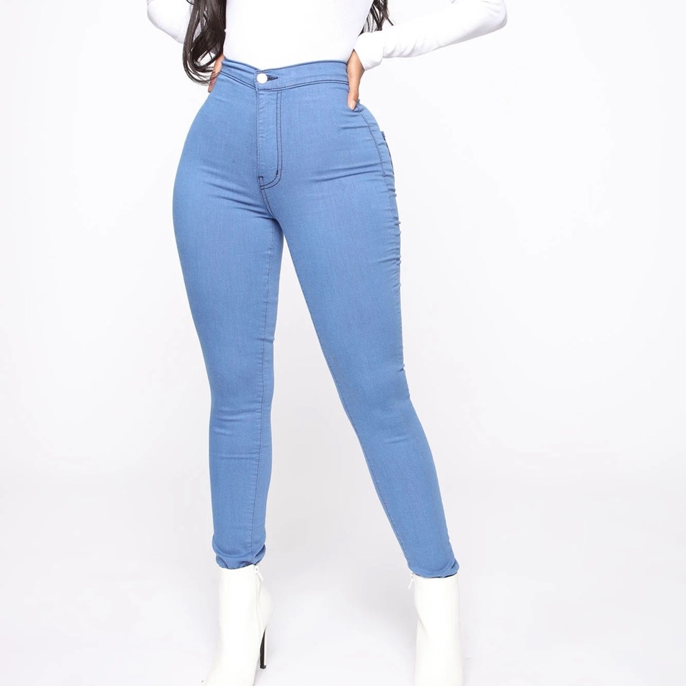 Super High Waisted Blue Skinny Jeans (Stretchy)